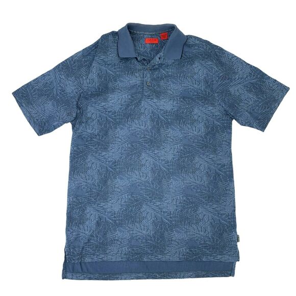 Izod Golf Polo Shirt Men's Size M Blue Short Sleeve Floral Print 100% Cotton - Picture 1 of 7